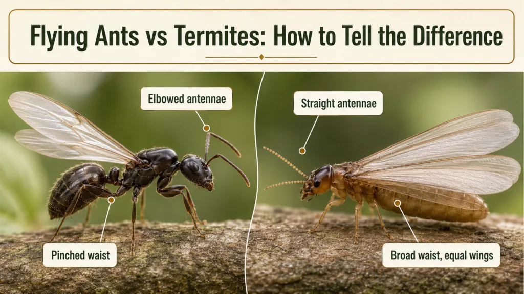 Flying ants vs termites: learn how to tell the difference between their elbowed and straight antennas for accurate identification.
