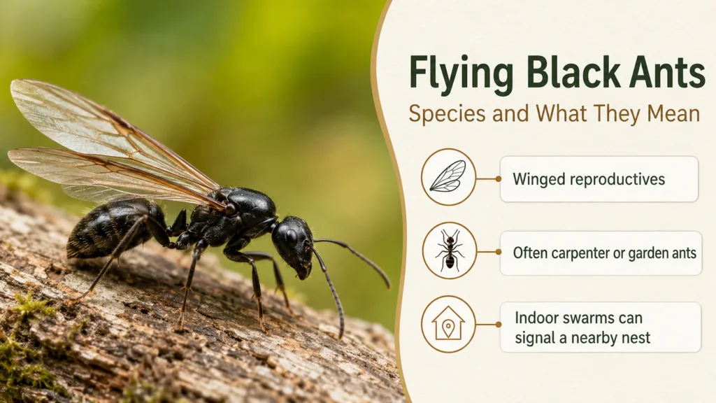 Flying black ants with wings often indicate a colony's reproductive phase or swarm behavior in spring