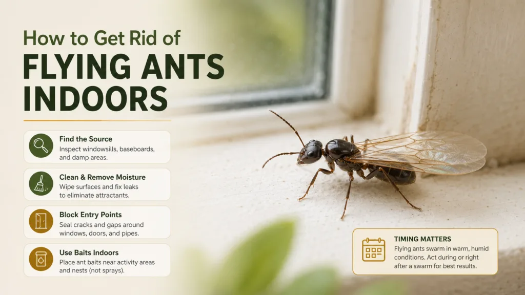 A homeowner notices flying ants inside their house and looks for effective ways to get rid of flying ants indoors.