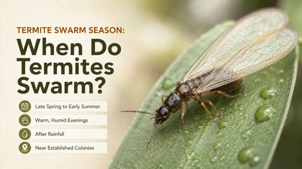 Termite swarm season is when winged termites emerge to establish new colonies, typically occurring in spring and warm weather.
