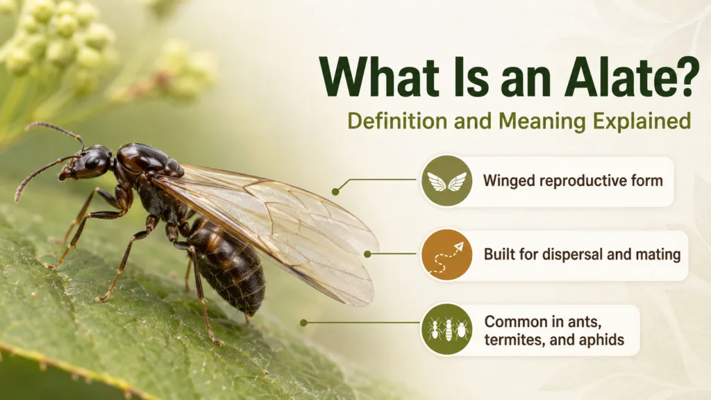 What is an alate? Find out the meaning of winged ants in this clear definition and explanation.